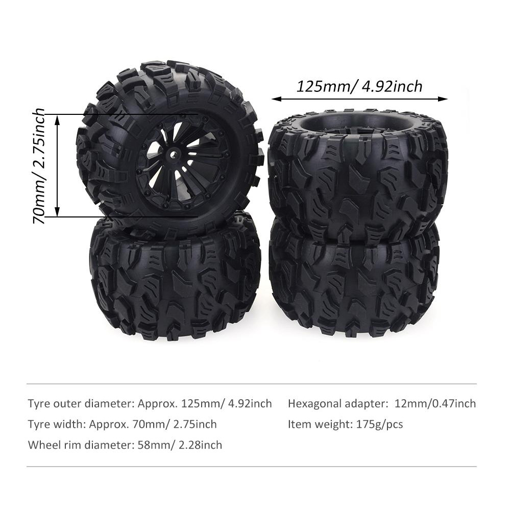 Rc Truck Monster - ZD yarış 4 adet 125MM 1/10